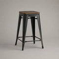 Quadratischer Barhocker aus Stahl und Massivholz, Schwarz/Braun, 43 × 43 × 76 cm