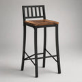 Barhocker mit Rückenlehne, Stahlgestell und MDF-Sitzfläche, Schwarz/Braun, 40 × 43 × 104 cm