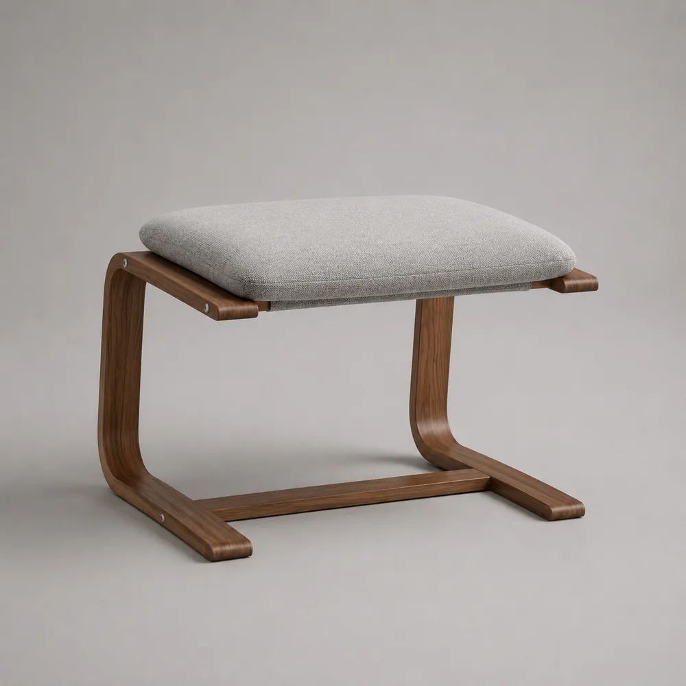 Rechteckiger Fußhocker mit Polyesterbezug und Formholzgestell, Grau/Braun, 60 x 45 x 43 cm