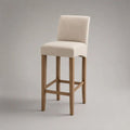 Barhocker mit Rückenlehne, Stoffbezug und Massivholzgestell, Beige/Natur, 44 × 50 × 105 cm