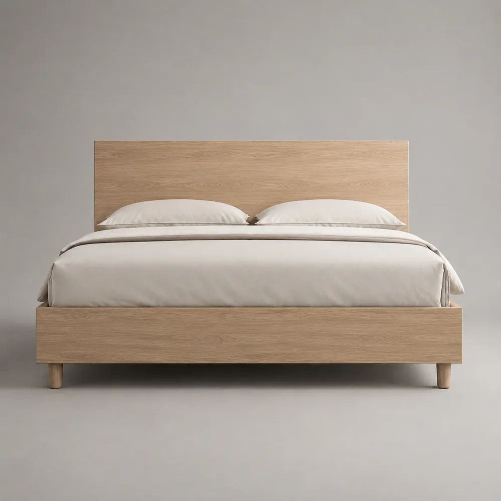 Stauraumbett 180 × 200 cm, Doppelbett aus MDF mit Eichenfurnier, 210 × 188 × 110 cm, Eiche Natur