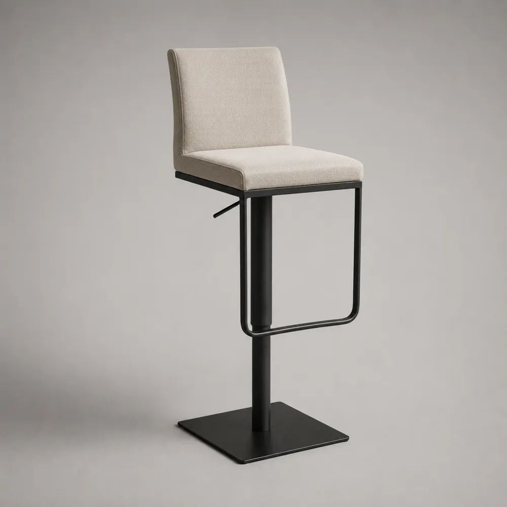 Höhenverstellbarer Barhocker aus Stahl mit Stoffbezug, 360° drehbar, Beige/Schwarz, 45 × 48 × 88–108 cm