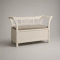 Sitzbank mit Stauraum und Sitzkissen aus MDF und Kiefernholz, Weiß/Graubeige, 100 × 40 × 80 cm