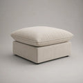 Quadratischer Fußhocker aus Holz mit Bouclé-Bezug in Creme, 70 × 70 × 48 cm