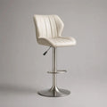 Höhenverstellbarer Barhocker aus Polyestersamt und Metall, 360° drehbar, Creme/Silber/Schwarz, 50 × 48 × 87–108 cm
