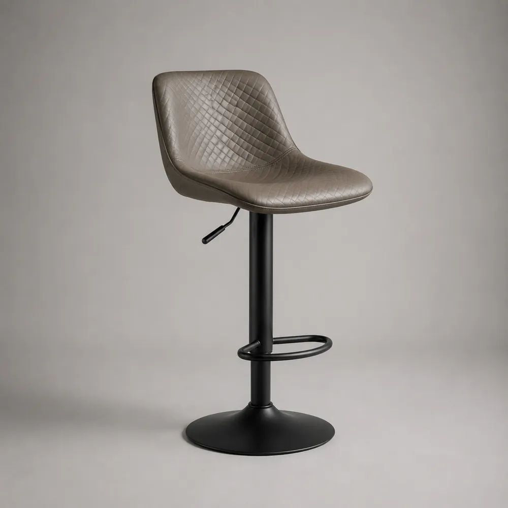 Höhenverstellbarer Barhocker aus PU-Kunstleder und Stahl, Taupe/Schwarz, 48 × 50 × 88–109 cm