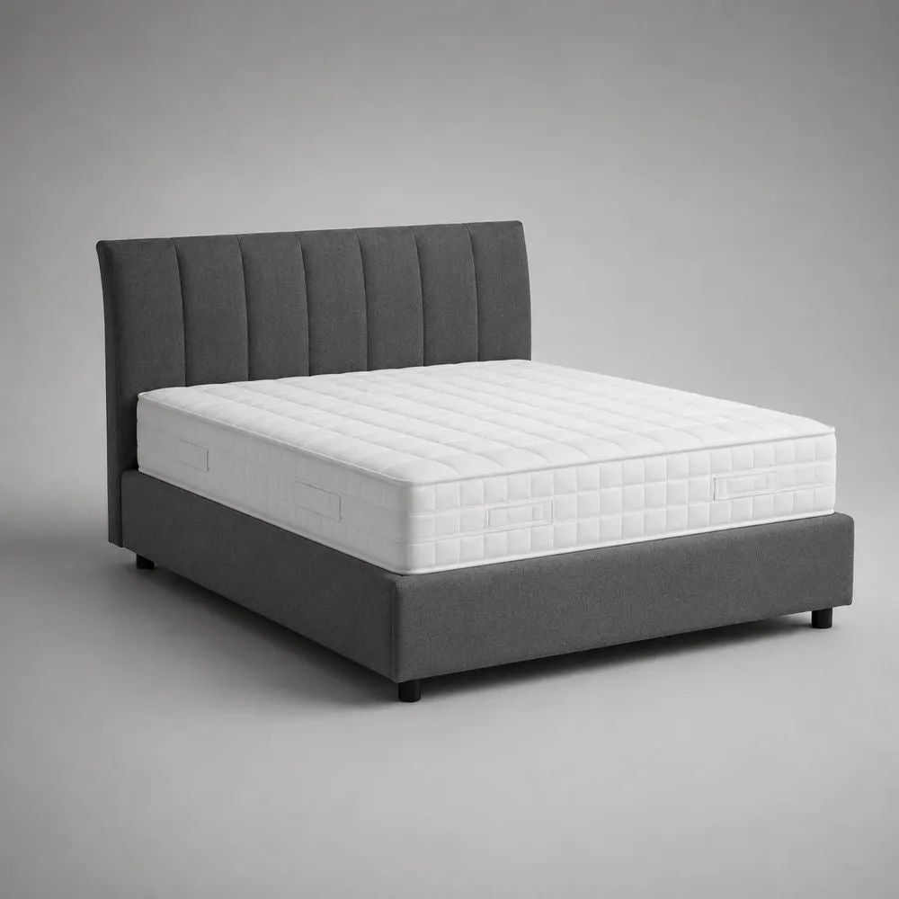 Polsterbett mit Bettkasten und Matratze, Doppelbett 160 x 200 cm, Gesamtmaß 218 x 171 x 112 cm, Polyesterbezug und MDF-Rahmen, Grau