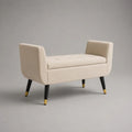 Gepolsterte Bettbank mit Armlehnen, Polyesterbezug und Holzbeinen, Beige, 105 × 43 × 66 cm
