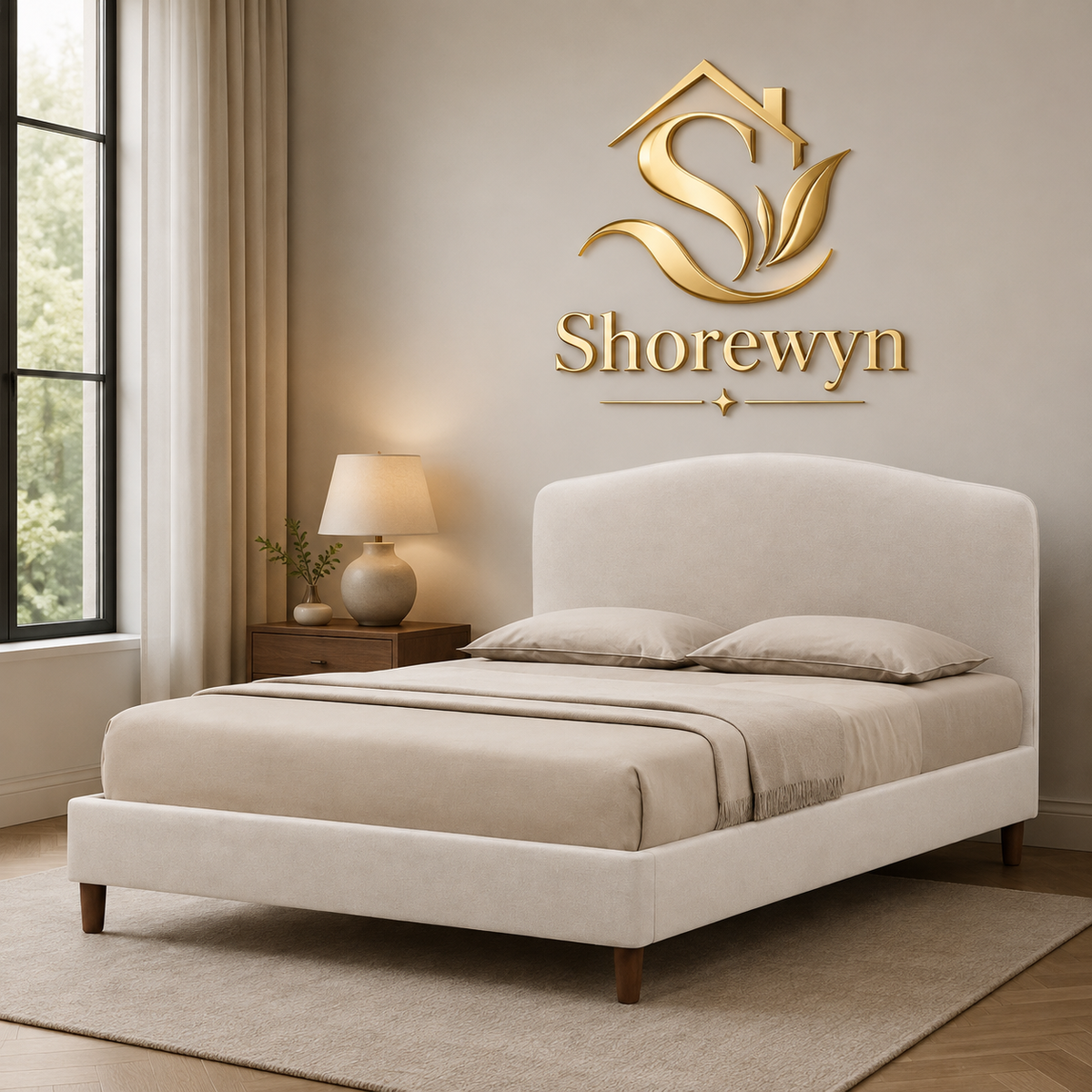 Polsterbett mit Stauraum in warmem Beige